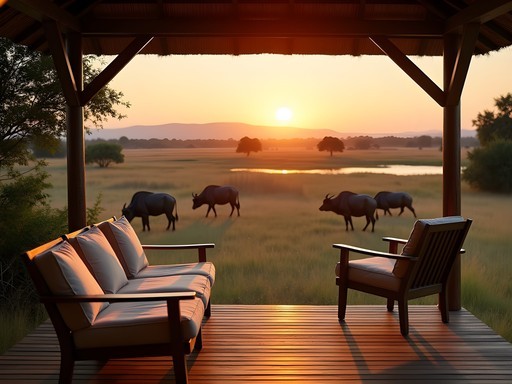 Sunset wildlife viewing from luxury lodge deck overlooking Nairobi National Park