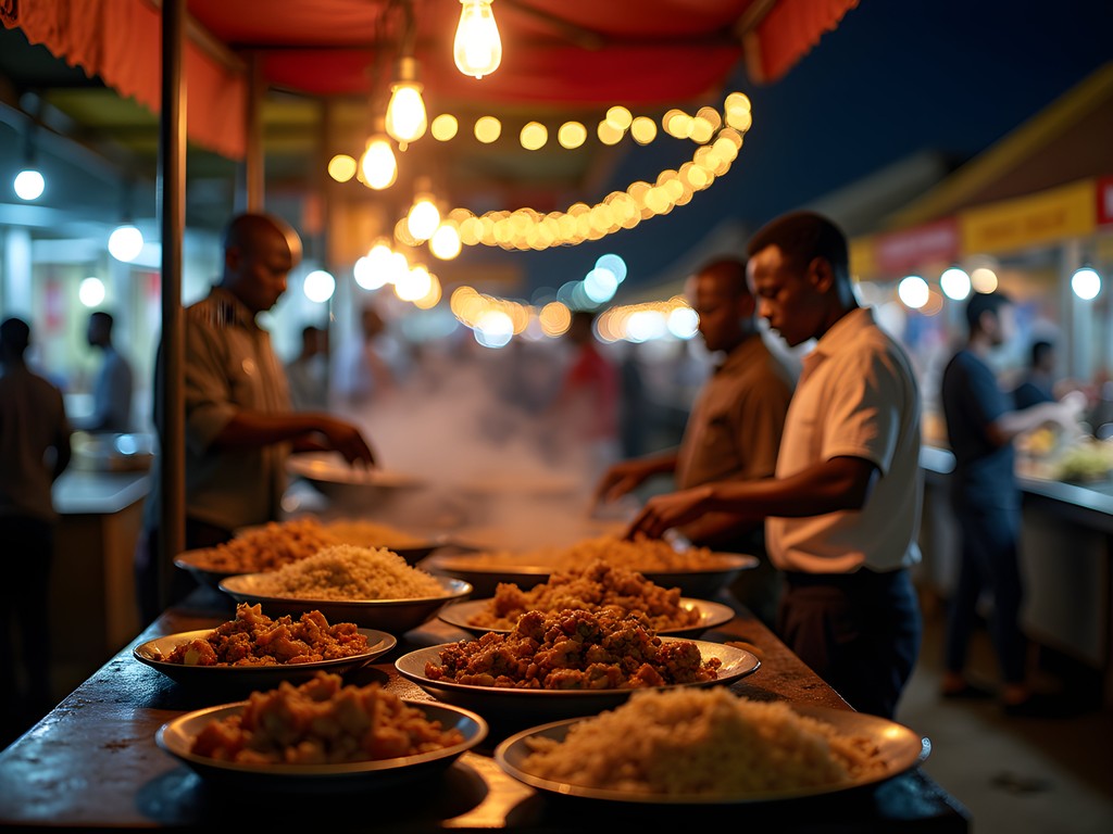 Vibrant night food market with local Kenyan cuisine in Nairobi