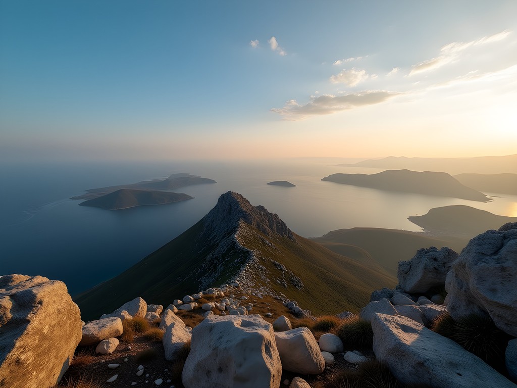 Panoramic view from Mount Zas summit in Naxos showing the Aegean Sea and neighboring islands