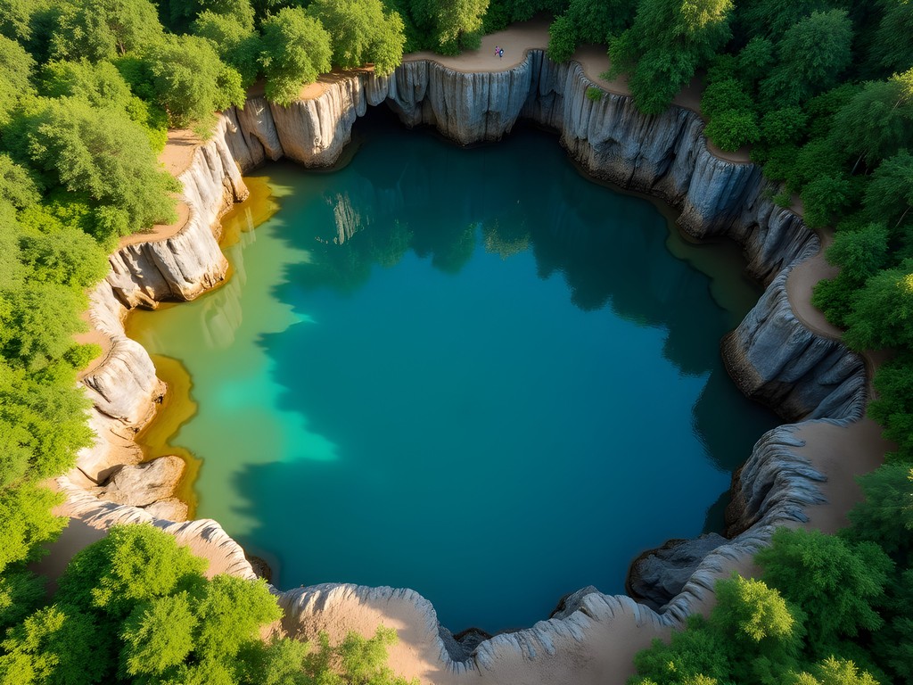 Aerial view of Blue Hole Mineral Spring showing perfect circular formation