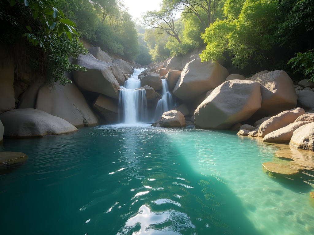 Hexagonal rock formations at Mayfield Falls in Negril, Jamaica