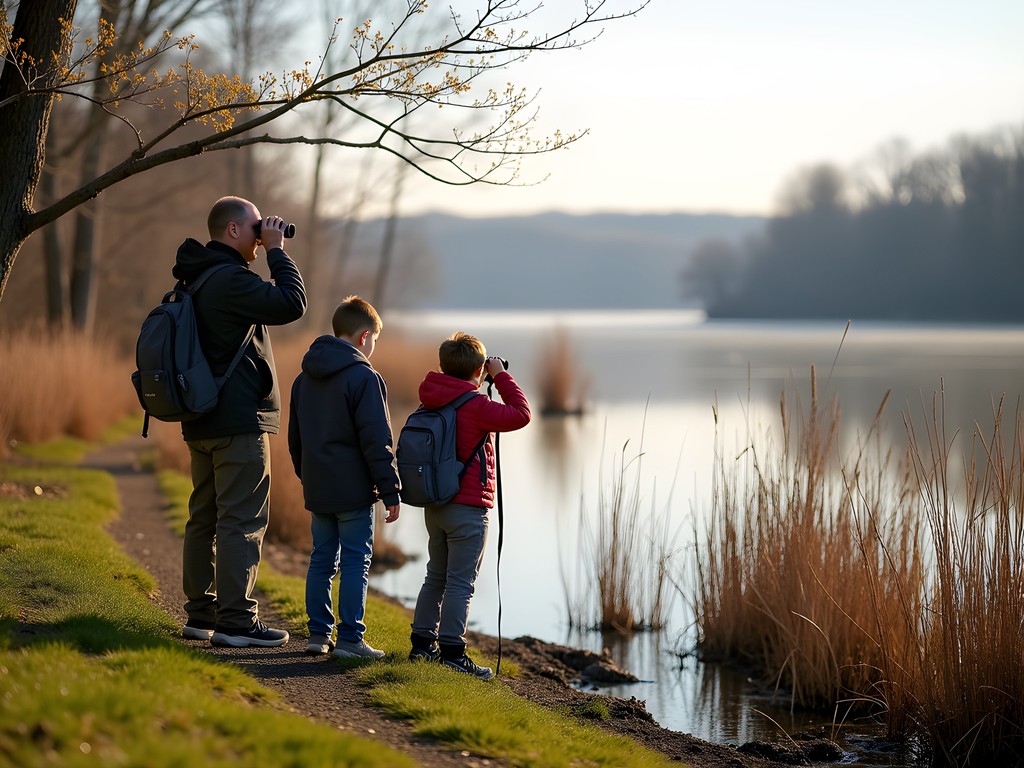 Family birdwatching at Eagle Point Wildlife Management Area in spring