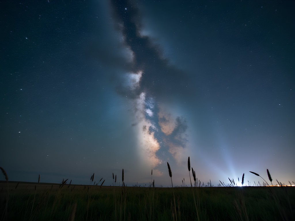 Milky Way galaxy visible over Nebraska prairie landscape near Norfolk