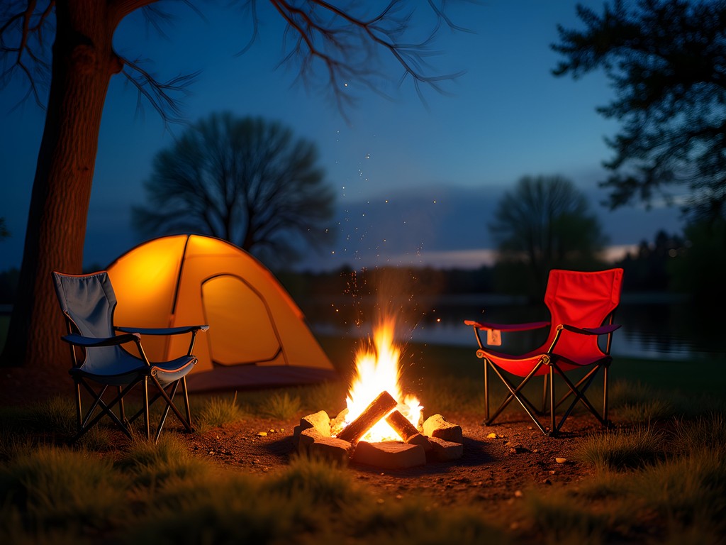 Family camping scene with campfire at Ta-Ha-Zouka Park Norfolk Nebraska