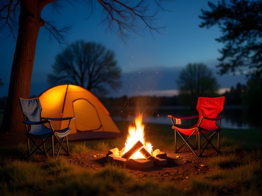 Family camping scene with campfire at Ta-Ha-Zouka Park Norfolk Nebraska