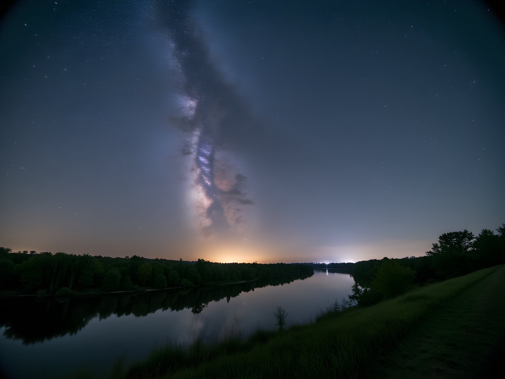 Night sky view from Emerald Park bluff overlooking Arkansas River with stars visible