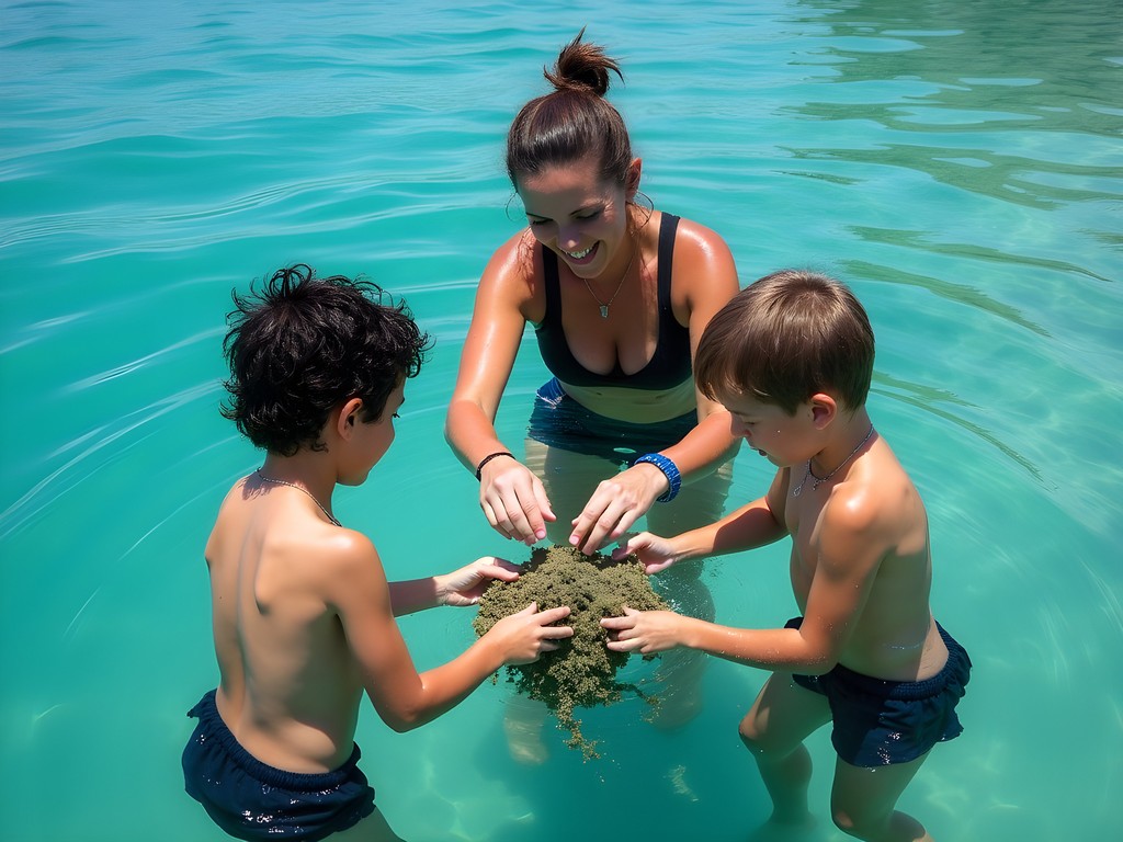 Children participating in coral restoration program at Royal Sunset Island Resort, Tonga