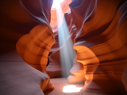 Narrow slot canyon passage with dramatic light beams in Taylor Canyon, Ogden