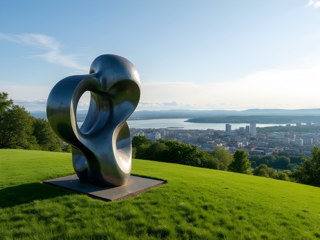 Modern sculpture in Ekeberg Park with panoramic view of Oslo and fjord