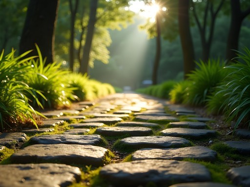 Ancient stone pathway of Estrada Real with lush vegetation