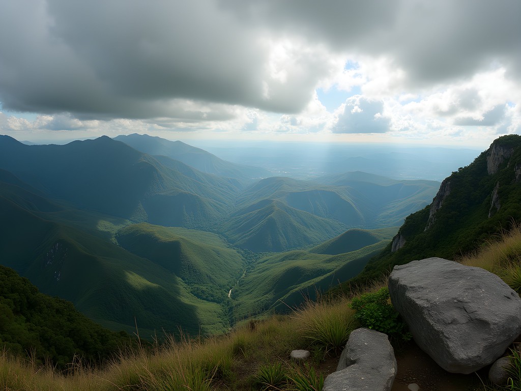 Panoramic view from Itacolomi Peak showing mountains and valleys of Minas Gerais