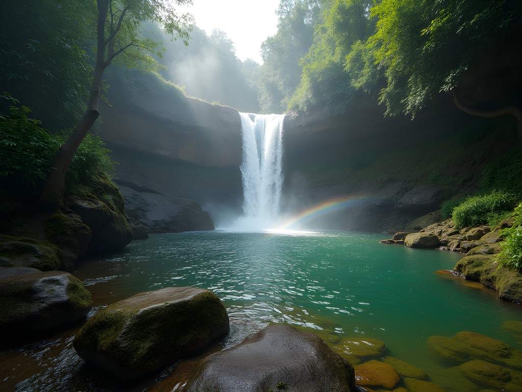 Tropical waterfall cascading into natural pool surrounded by lush vegetation near Lavras Novas