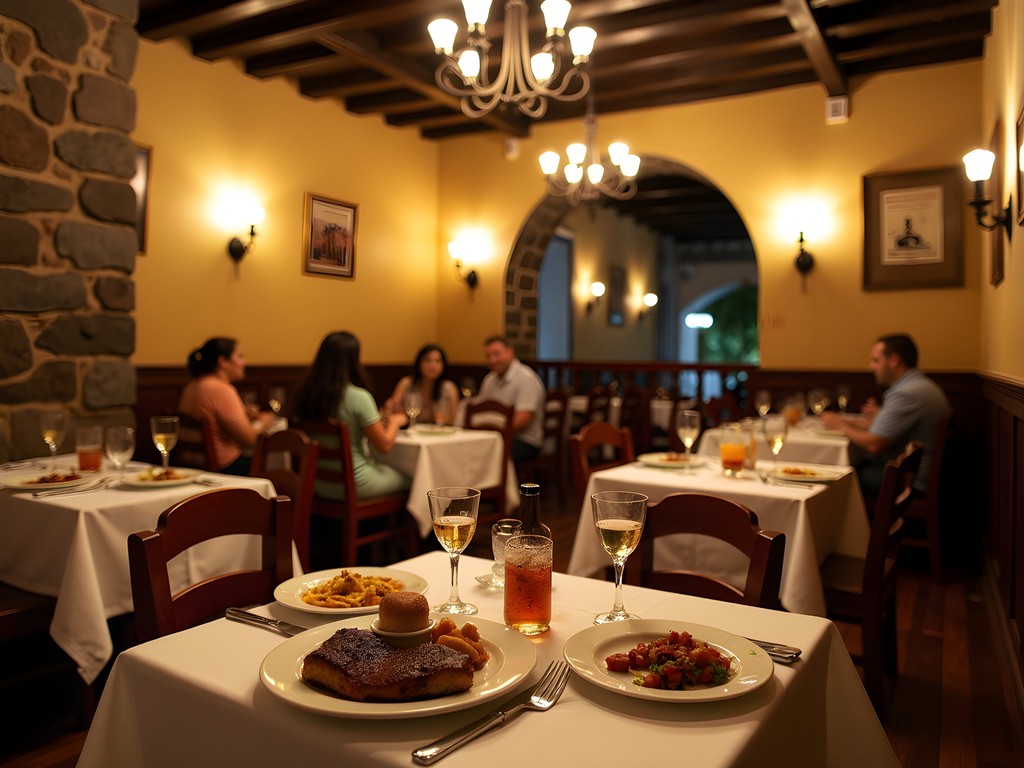 Atmospheric colonial restaurant in Ouro Preto with traditional Minas Gerais cuisine being served