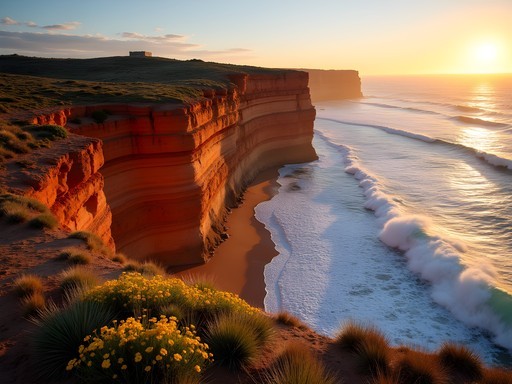 Sunset view from Cape Peron's red cliffs overlooking the Indian Ocean near Perth
