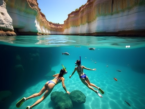 Family snorkeling in clear waters around Penguin Island