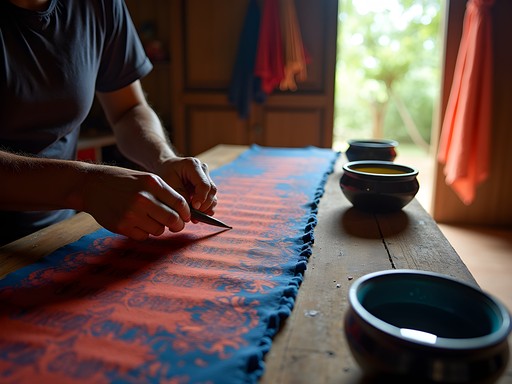 Local artisan creating traditional batik fabric near Polonnaruwa