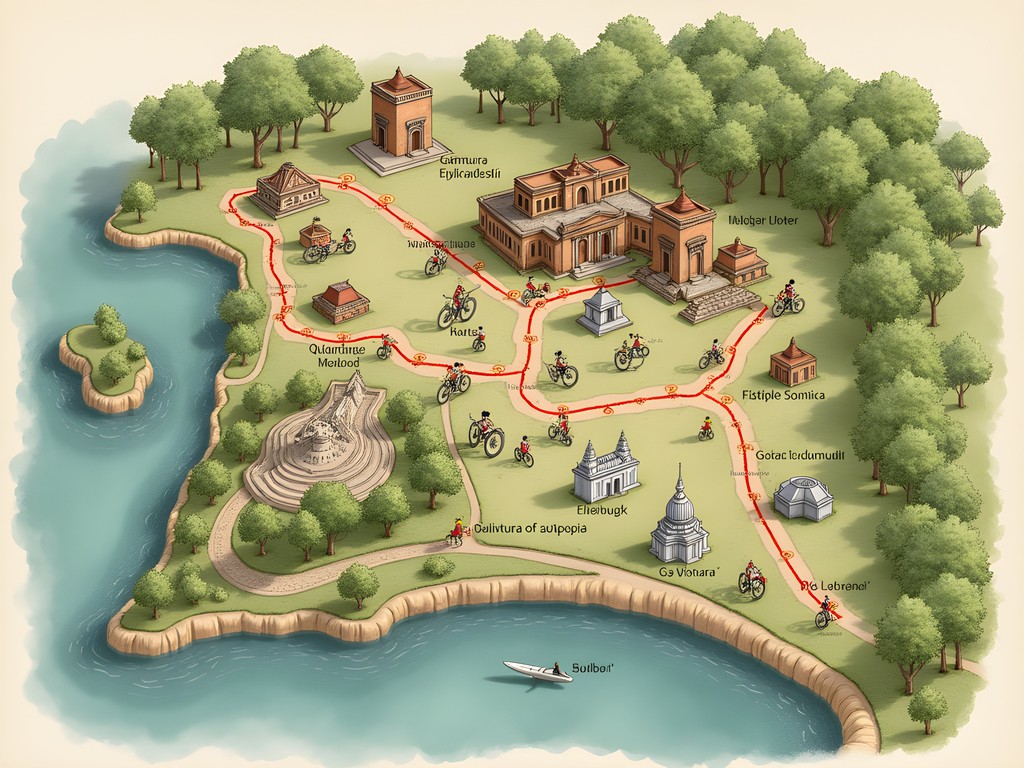 Map of cycling route through Polonnaruwa archaeological site
