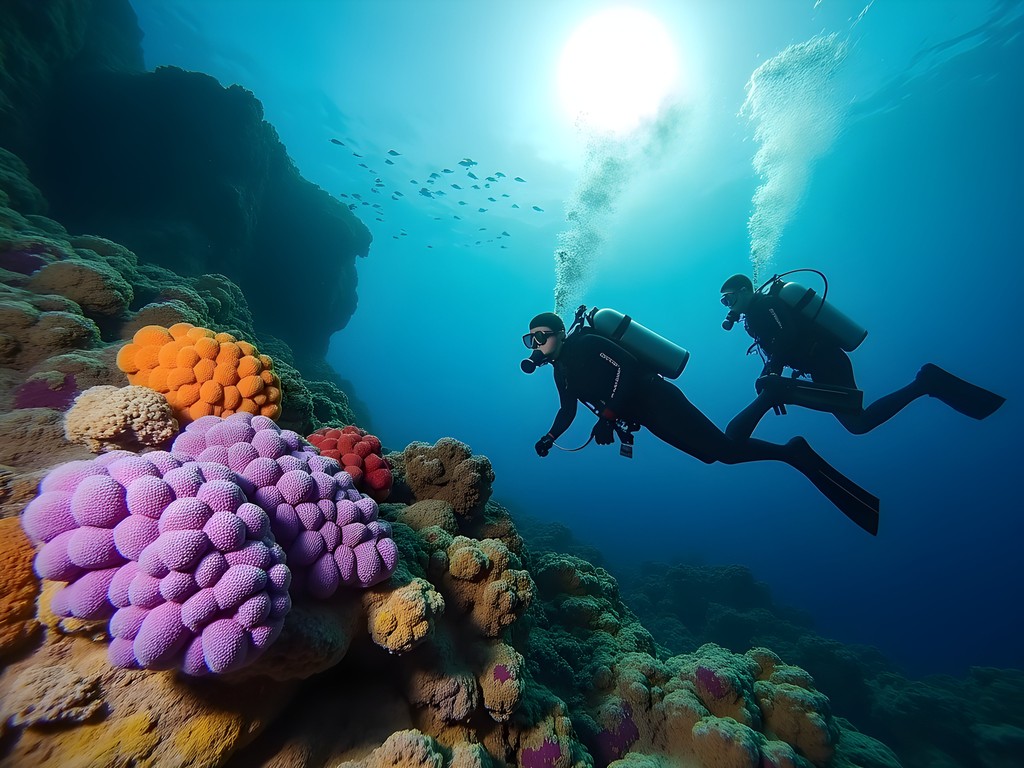 Scuba divers exploring the colorful coral formations at Bell Buoy Reef in Port Elizabeth