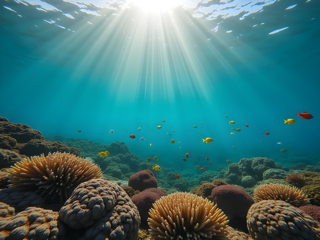 Underwater view of colorful fish and coral formations in Sardinia Bay Marine Protected Area