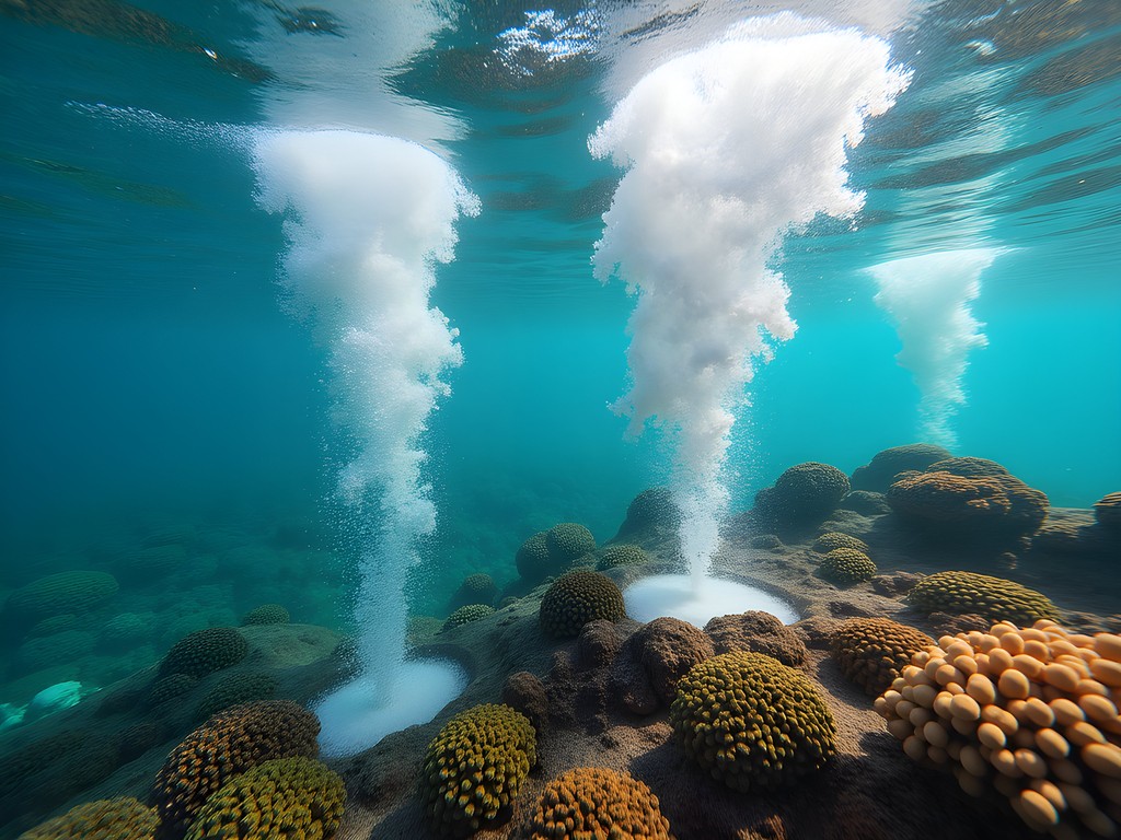 Streams of bubbles rising from the ocean floor at Champagne Reef in Portsmouth, Dominica