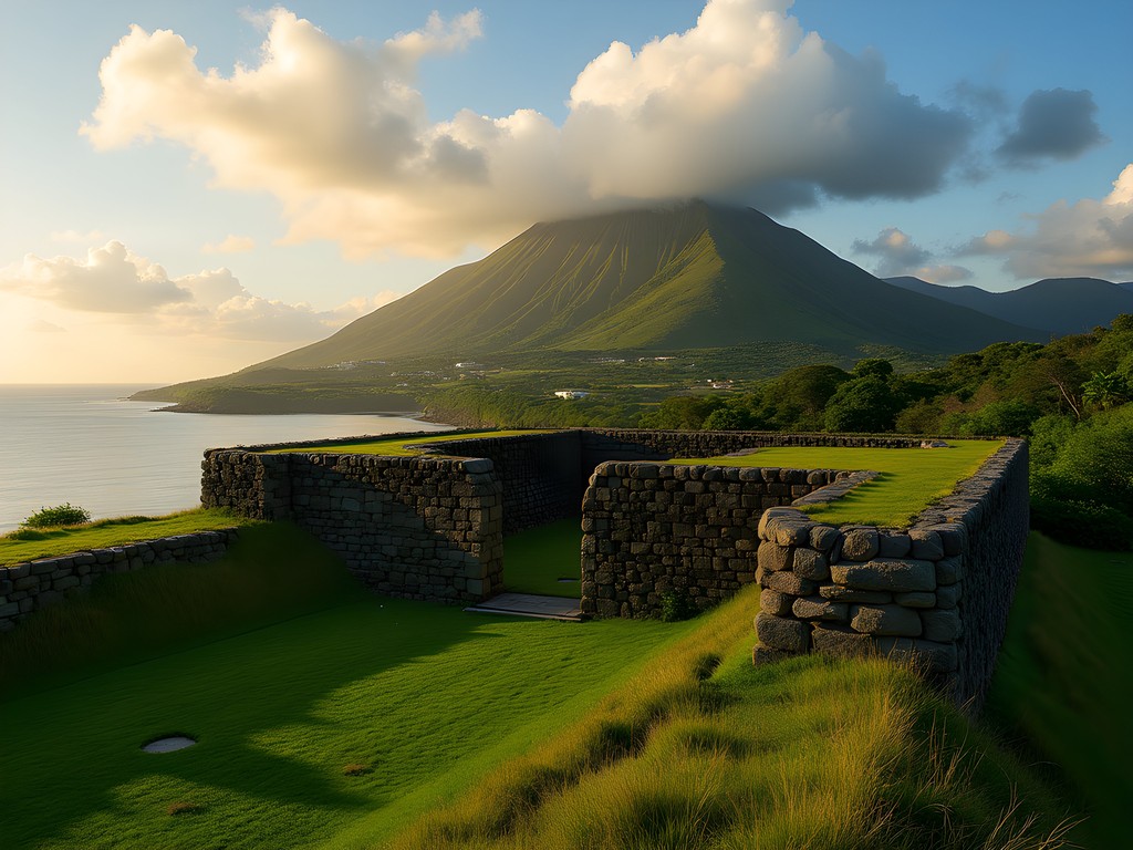 Fort Shirley with volcanic mountains in background, Portsmouth Dominica