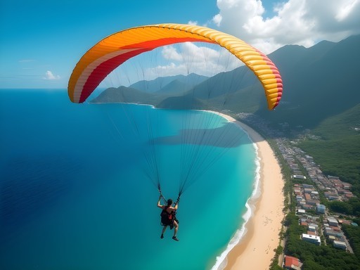 Paragliding over Puerto Plata coastline from Mount Isabel de Torres with ocean and jungle views