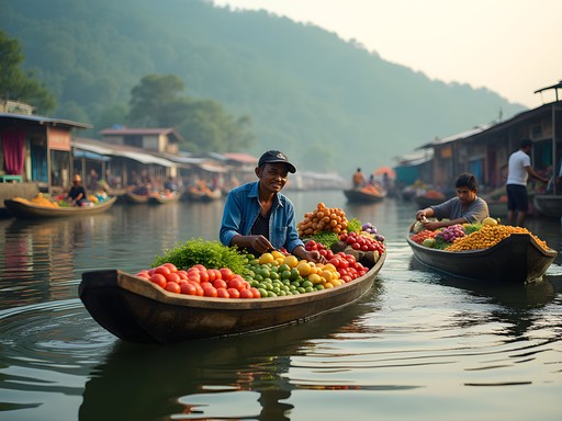 Floating market in Rangamati seen from kayak level