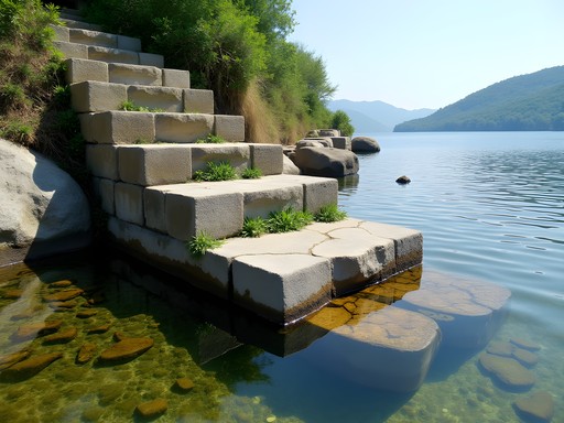 Ancient stone steps descending into Kaptai Lake in Rangamati