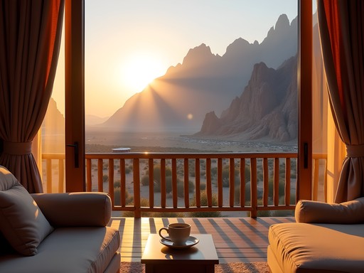 Mountain lodge accommodation in Jebel Jais with panoramic views of Hajar Mountains