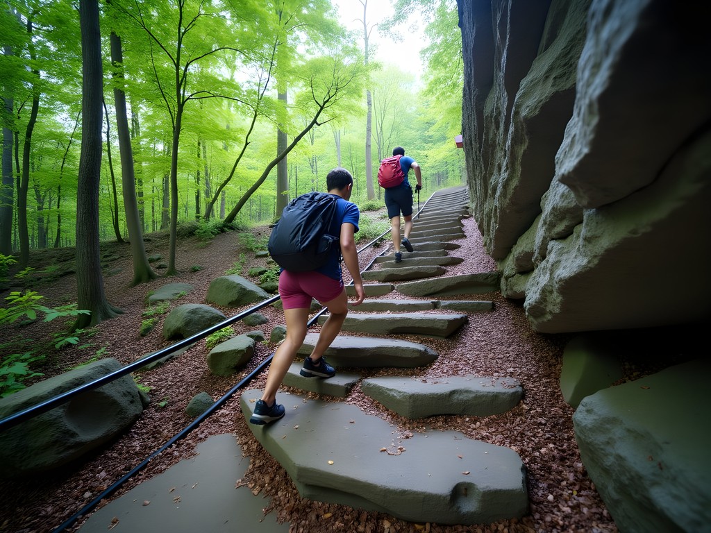 Challenging rock scramble section on Dragon's Tooth trail in Blue Ridge Mountains