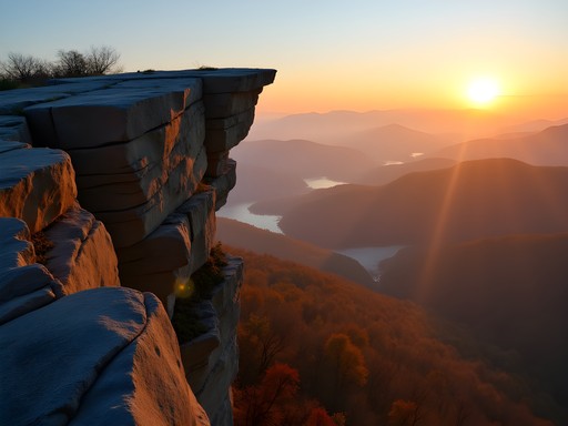 Raj sitting on McAfee Knob at sunrise overlooking Blue Ridge Mountains