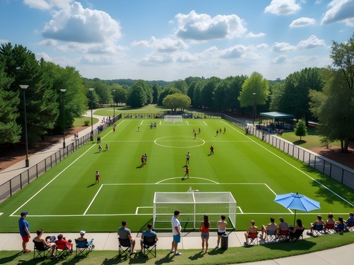 Families enjoying Manchester Meadows Park in Rock Hill with soccer fields and recreation areas