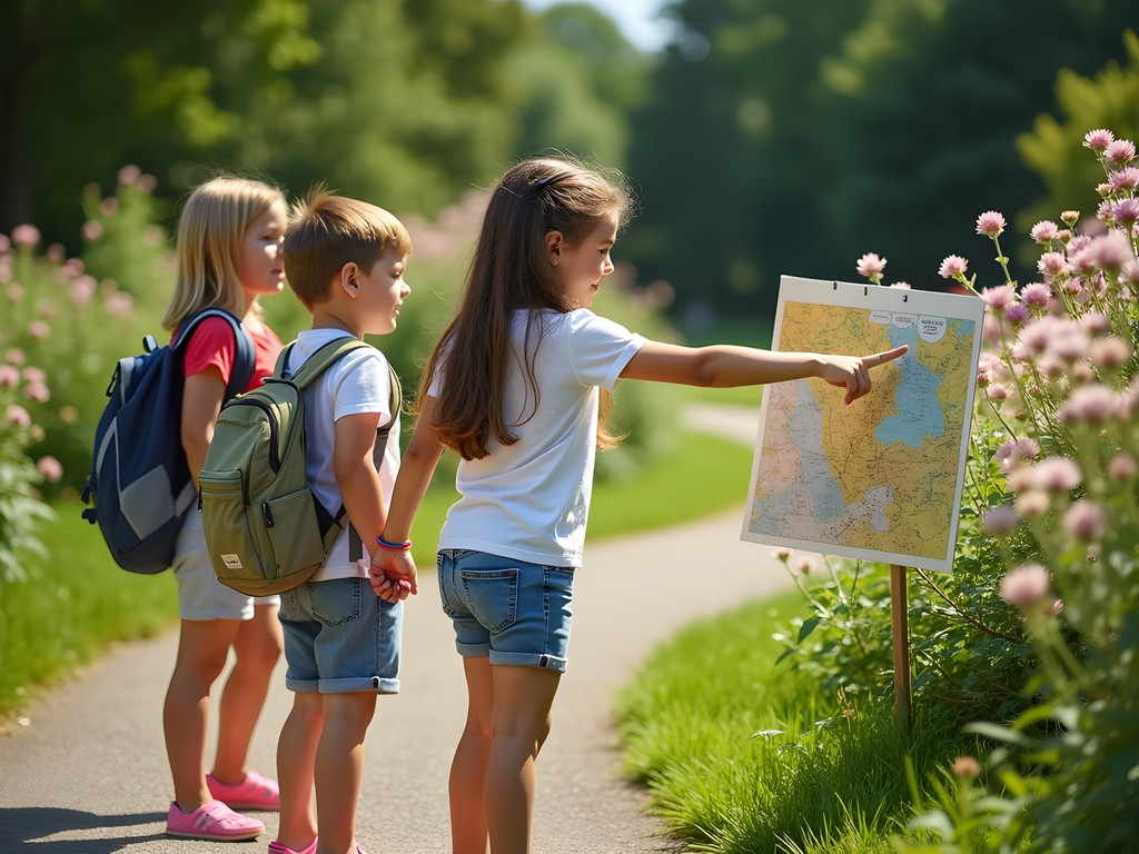 Children following garden quest map at Klehm Arboretum in Rockford