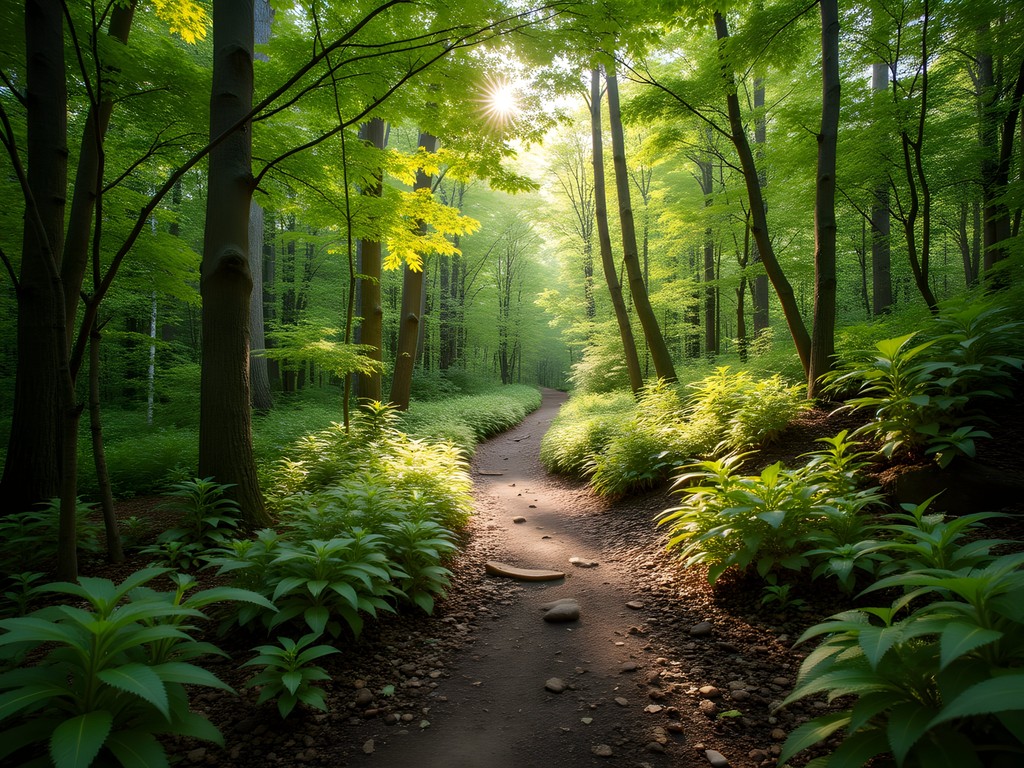 Forested section of Bucklin Trail on Killington Peak showing lush summer greenery and well-maintained path