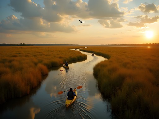 Kayaking through golden marshes at Blackwater National Wildlife Refuge