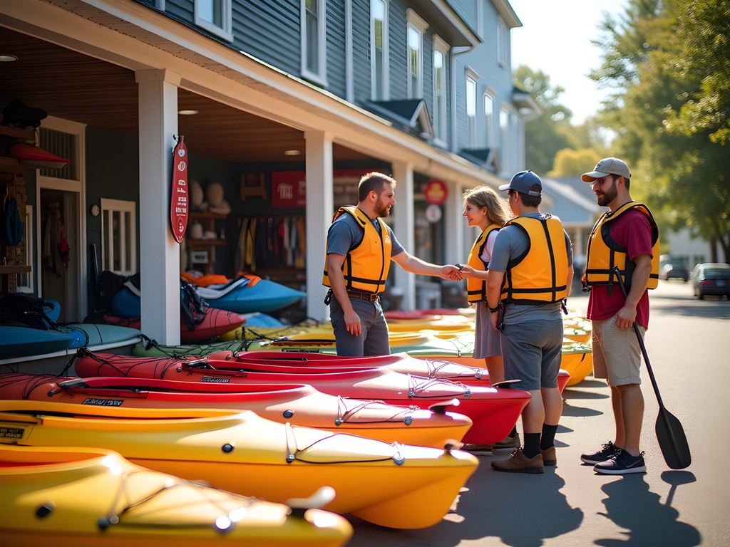 Kayak preparation at Pemberton Outfitters in Salisbury