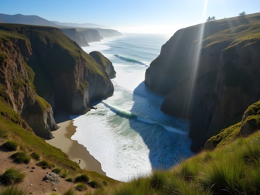 Alamere Falls cascading directly onto the beach at Point Reyes National Seashore
