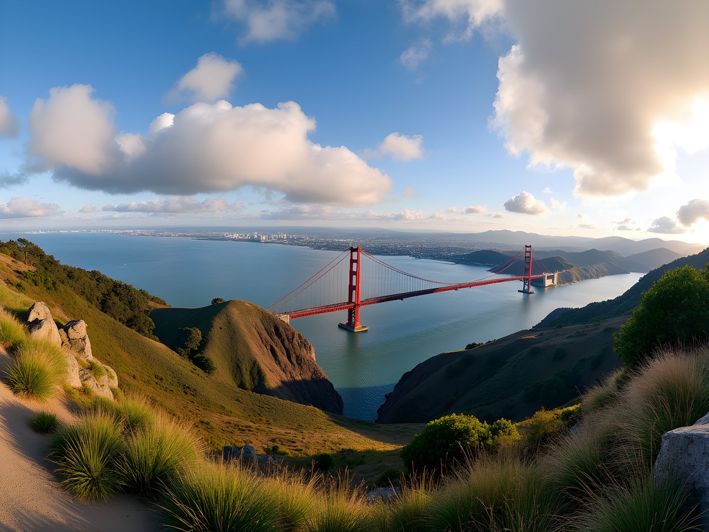 Panoramic view of San Francisco Bay from Mount Tamalpais East Peak trail