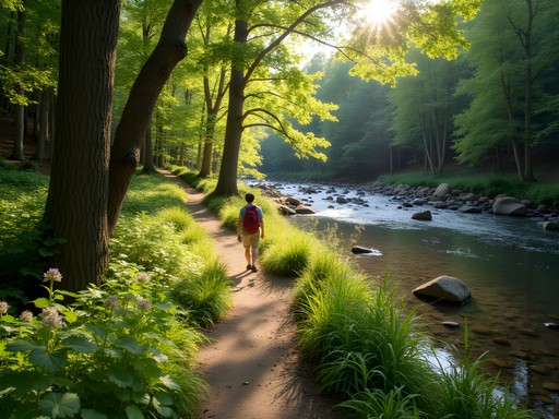 Scenic hiking trail along the Chattahoochee River at Island Ford Park