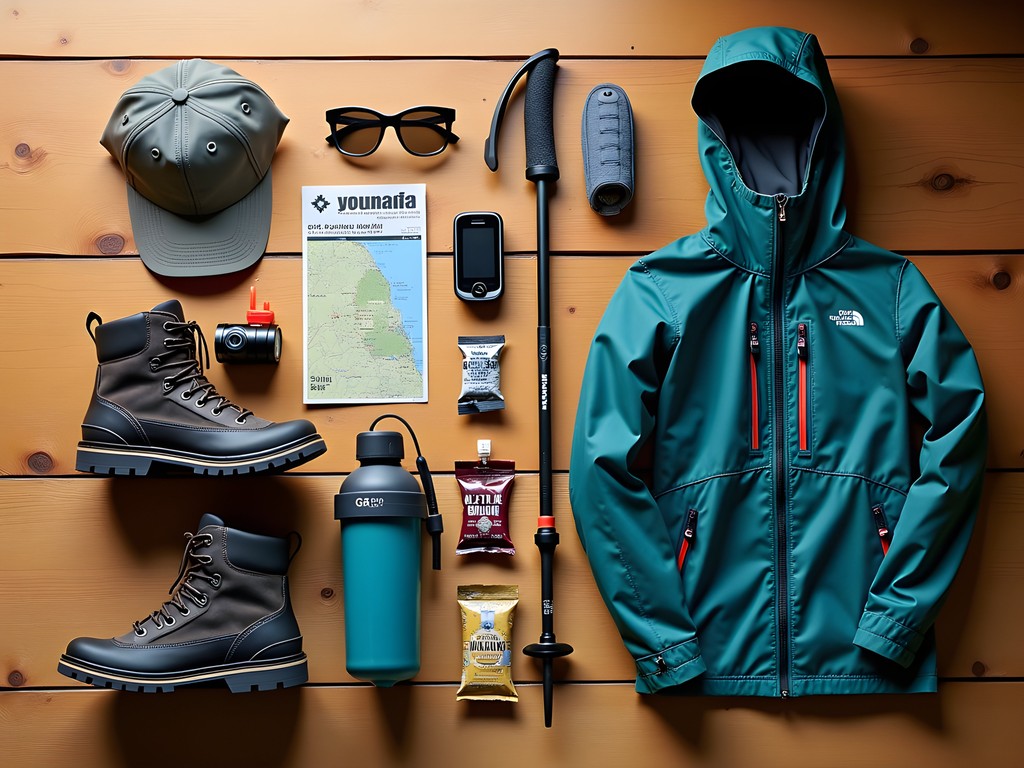 Organized hiking gear layout with essentials for Sandy Utah trail adventures