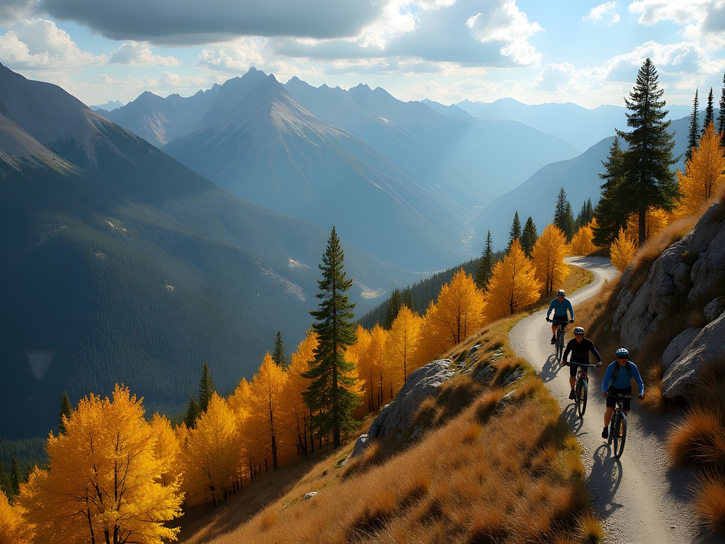 Mountain bikers on Wasatch Crest Trail with golden aspen trees and Utah mountain views