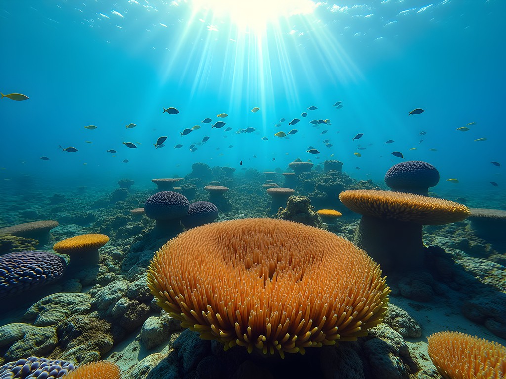 Vibrant coral reef formations near Taganga with diverse marine species and clear blue waters