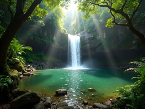 Stunning Cascata São Nicolau waterfall in Sao Tome with natural pool