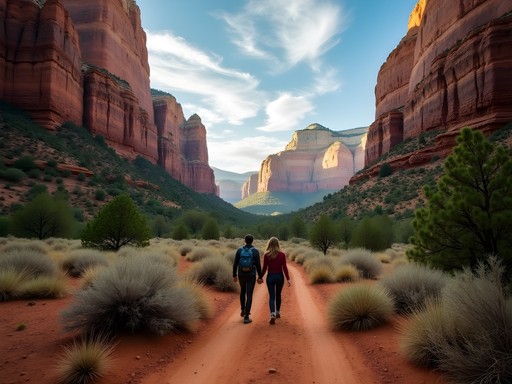 Couple hiking on Boynton Canyon vortex trail in Sedona