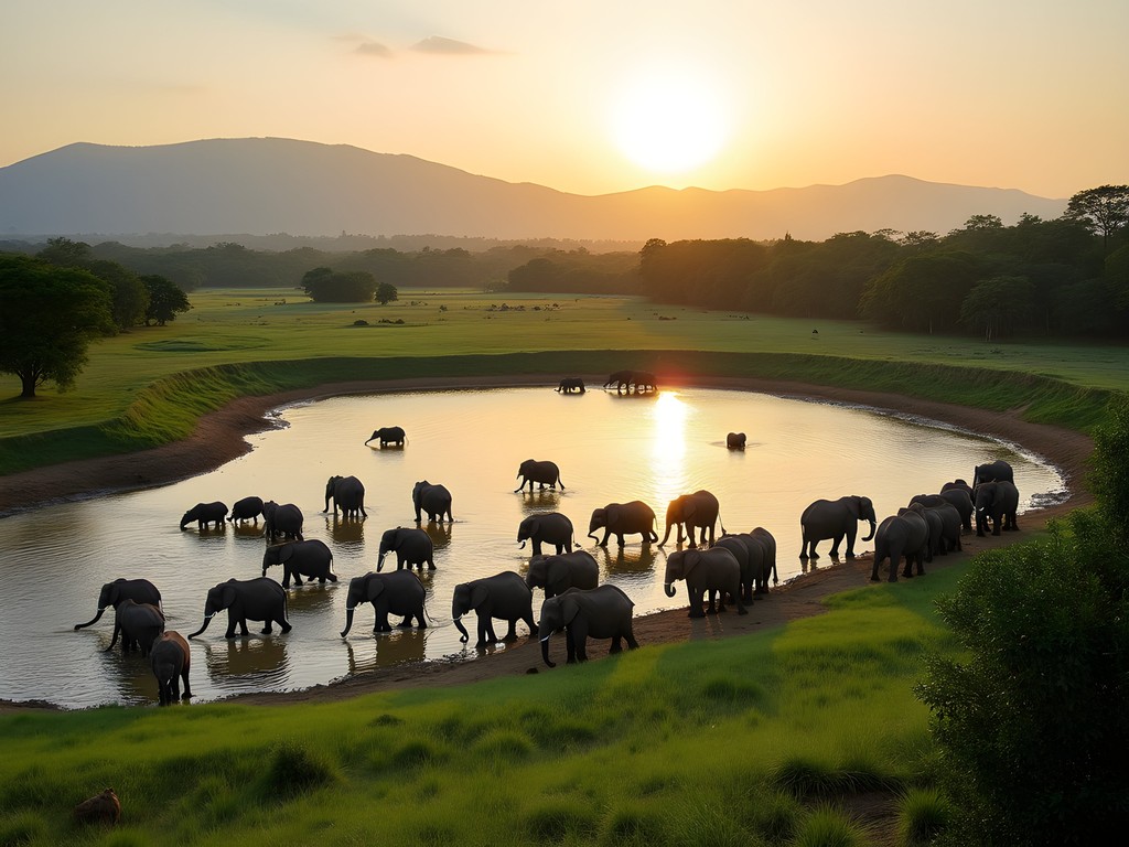 Elephants gathering at Minneriya National Park near Sigiriya