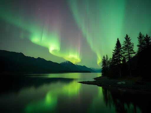 Aurora borealis over Sitka Sound viewed from Harbor Mountain observation point