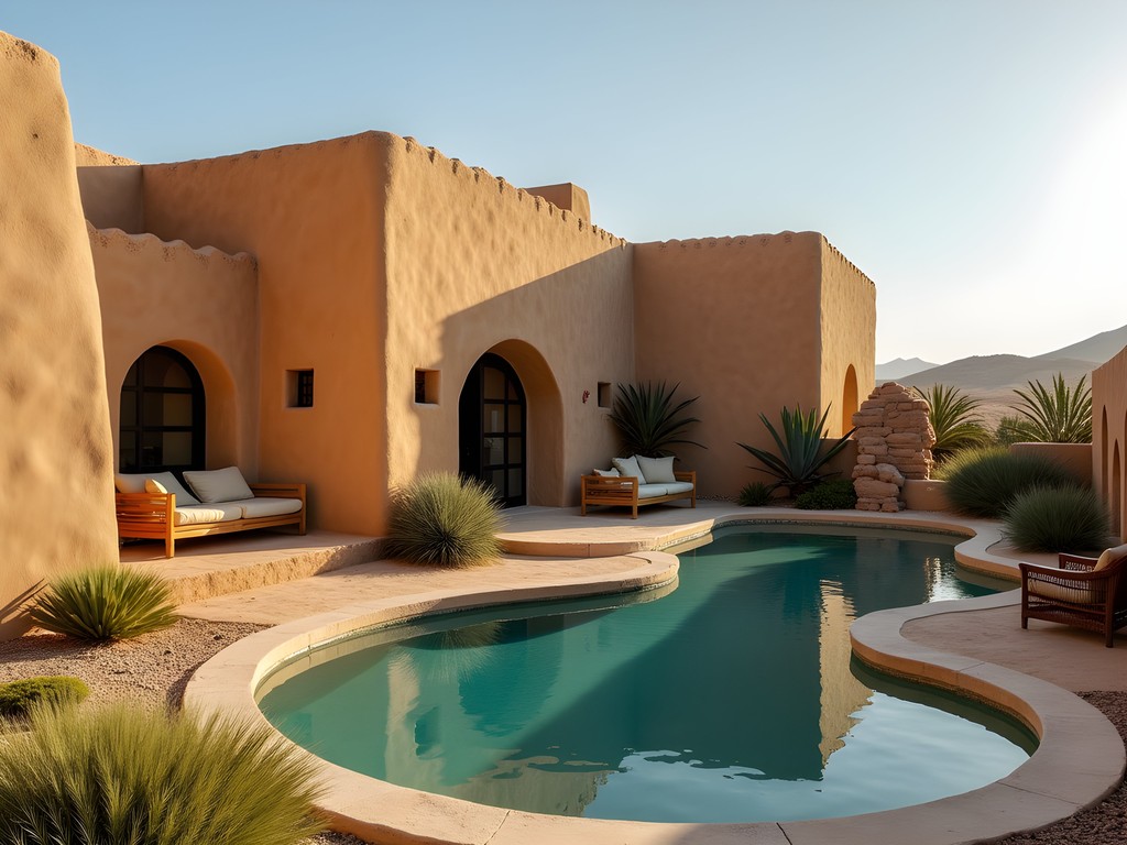 Sustainable mud-brick ecolodge in Siwa Oasis with traditional architecture and desert garden