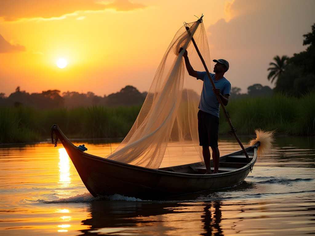 Traditional fishing demonstration on Magdalena River near Soledad