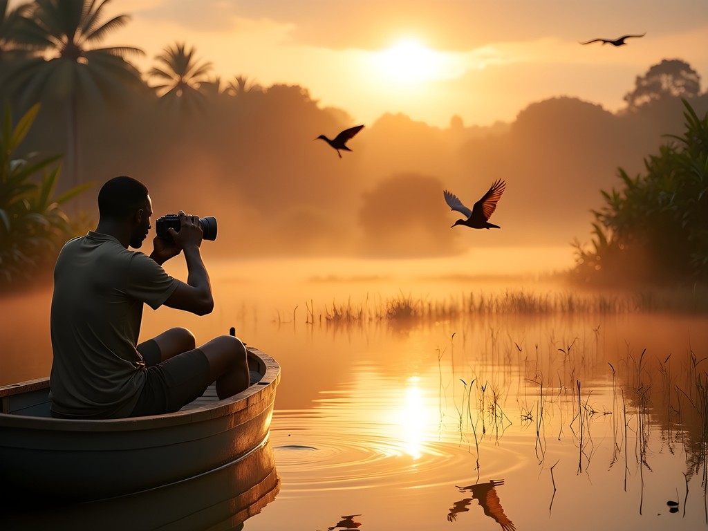 Douglas Williams photographing birds in Ciénaga Grande wetlands near Soledad