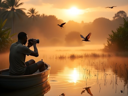 Douglas Williams photographing birds in Ciénaga Grande wetlands near Soledad